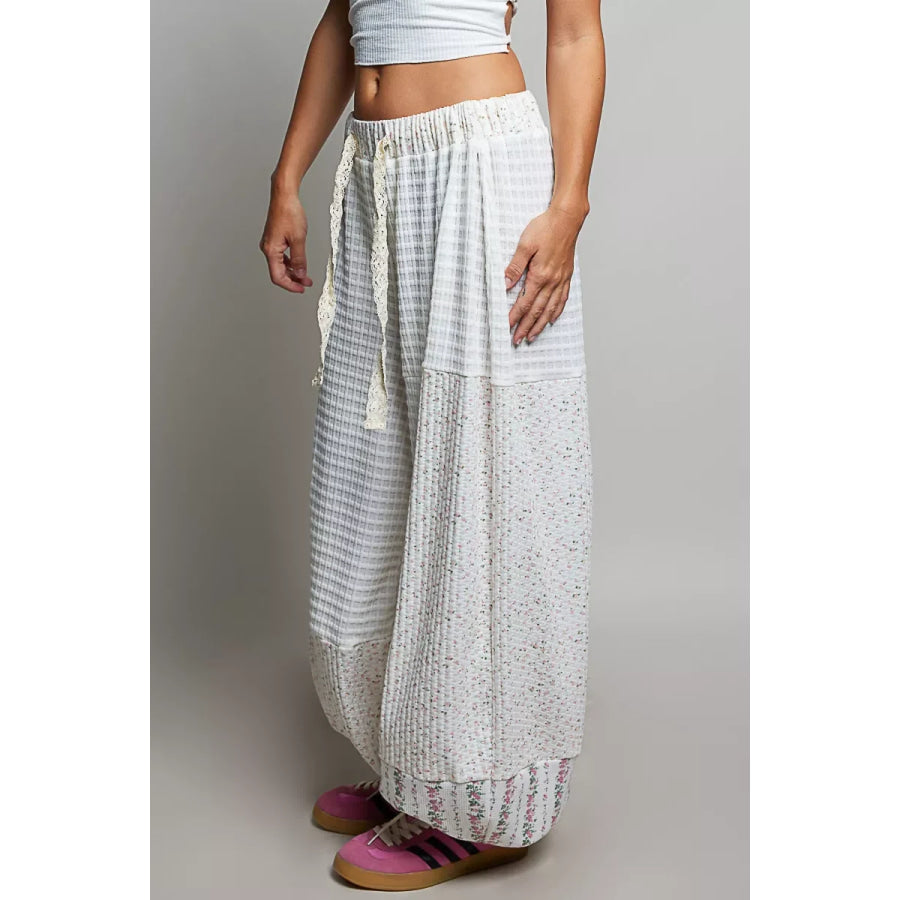 POL Patchwork Mixed Knit Wide Leg Pants IVORY MULTI / S Apparel and Accessories