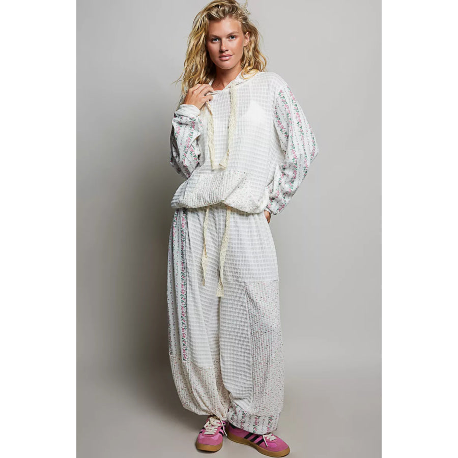 POL Patchwork Mixed Knit Wide Leg Pants Apparel and Accessories