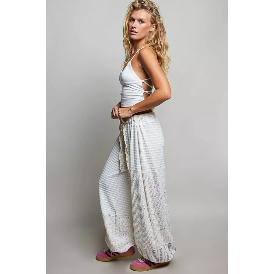 POL Patchwork Mixed Knit Wide Leg Pants Apparel and Accessories