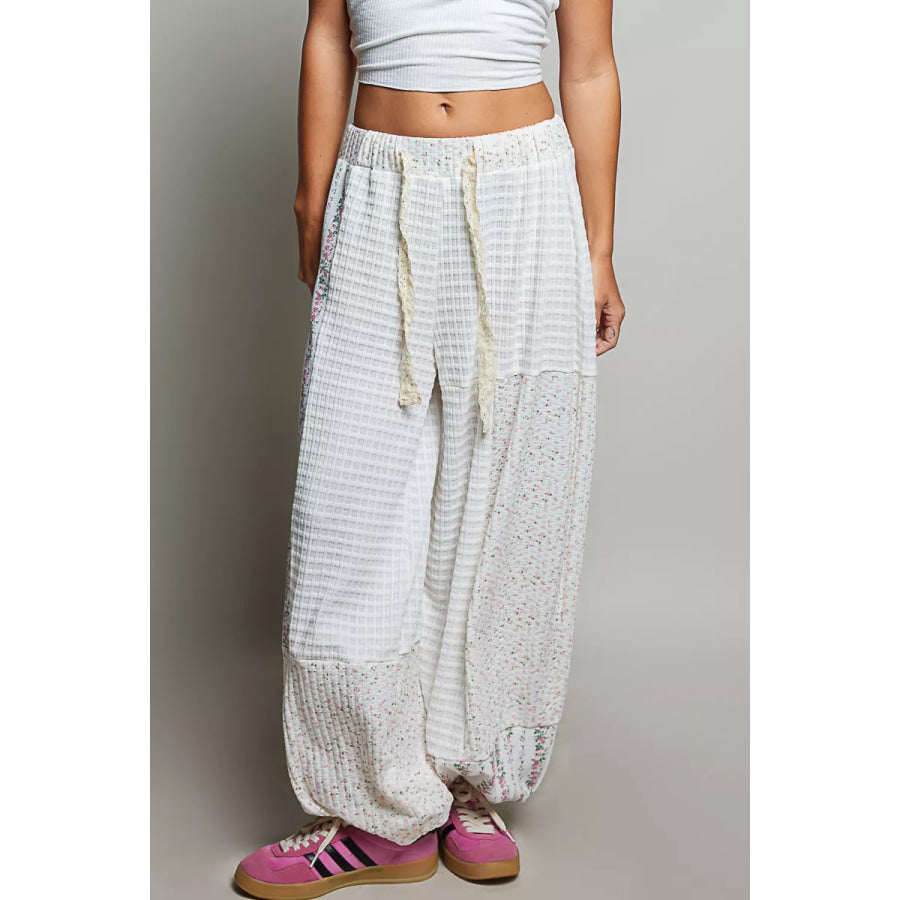 POL Patchwork Mixed Knit Wide Leg Pants IVORY MULTI / S Apparel and Accessories