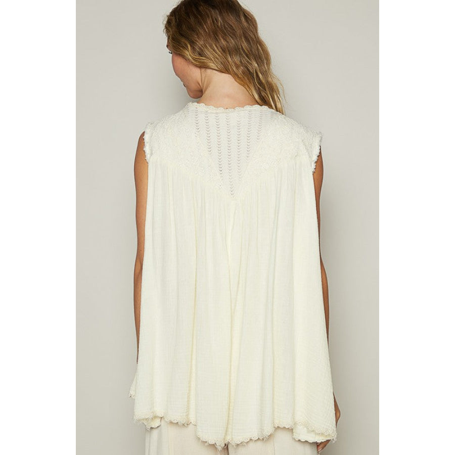 POL Pearl Detail Open Front Sleeveless Cardigan Apparel and Accessories