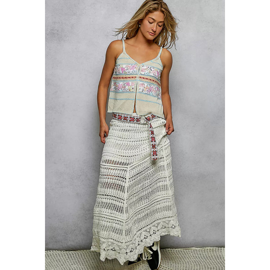POL Printed Contrast Button Down Cami with Trim Detail and Blanket Stitch Apparel and Accessories