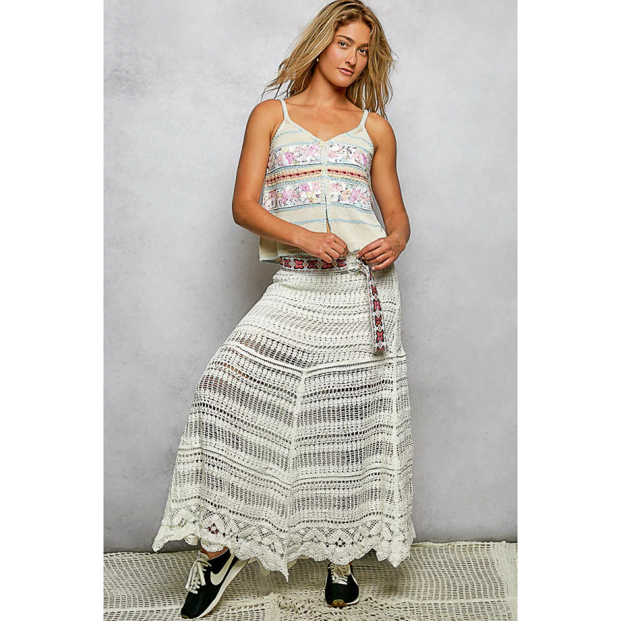 POL Printed Contrast Button Down Cami with Trim Detail and Blanket Stitch Apparel and Accessories