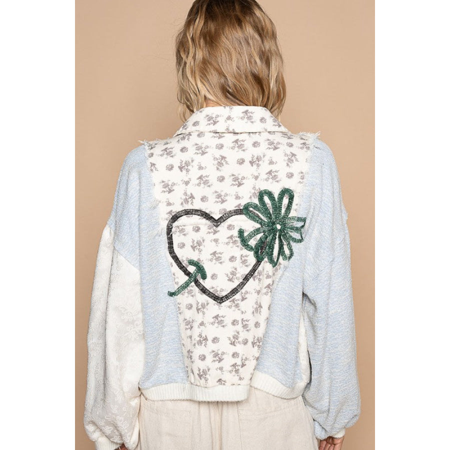 POL Printed Drop Shoulder Button Up Jacket Cream Multicolor / S Apparel and Accessories