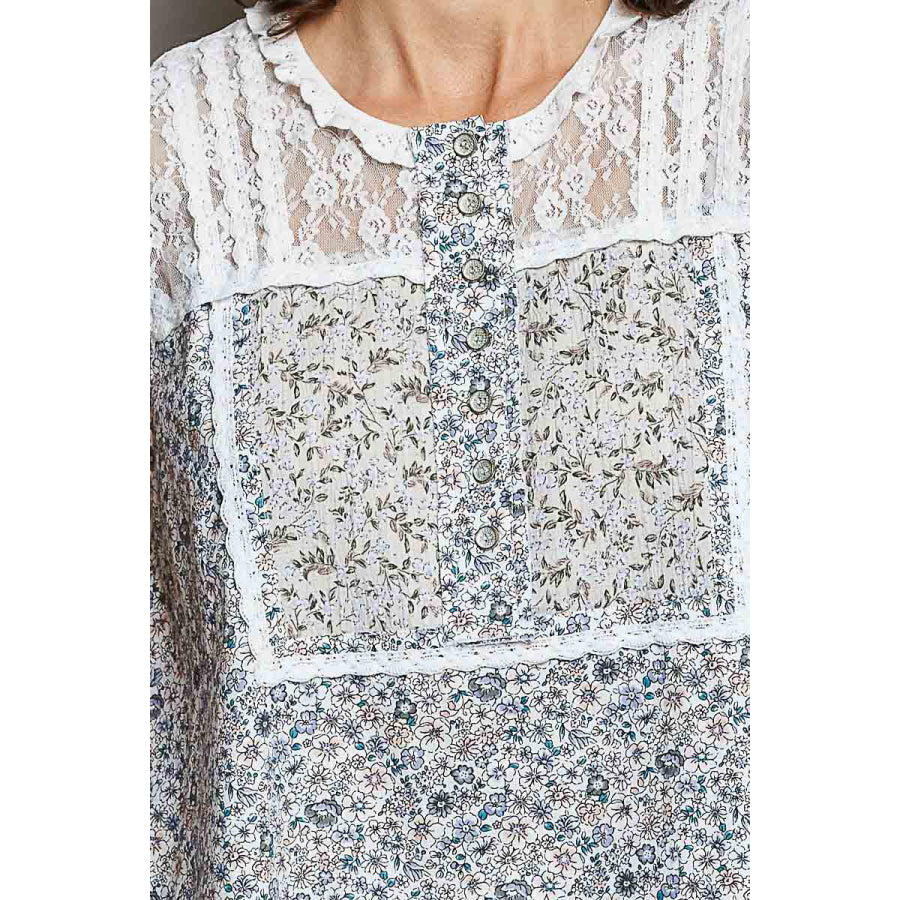 POL Printed Woven Lace Back Round Neck Sleeveless Top Apparel and Accessories