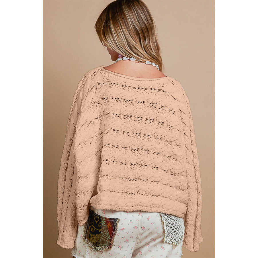 POL Round Neck Cable Knit Cropped Sweater Apparel and Accessories