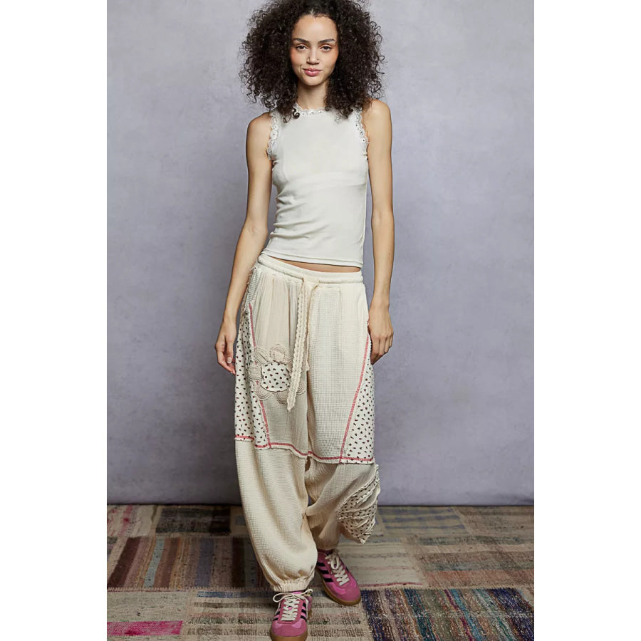 POL Round Neck Cropped Tank with Lace Trim Apparel and Accessories
