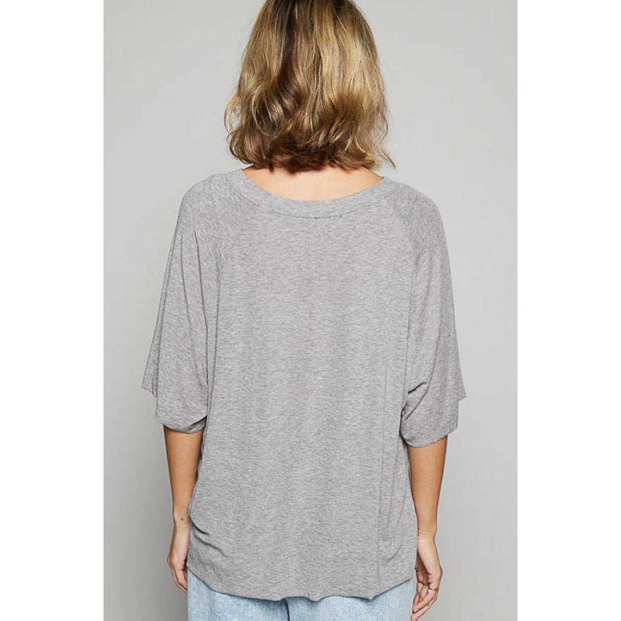 POL Round Neck Half Sleeve T-Shirt Gray / S Apparel and Accessories