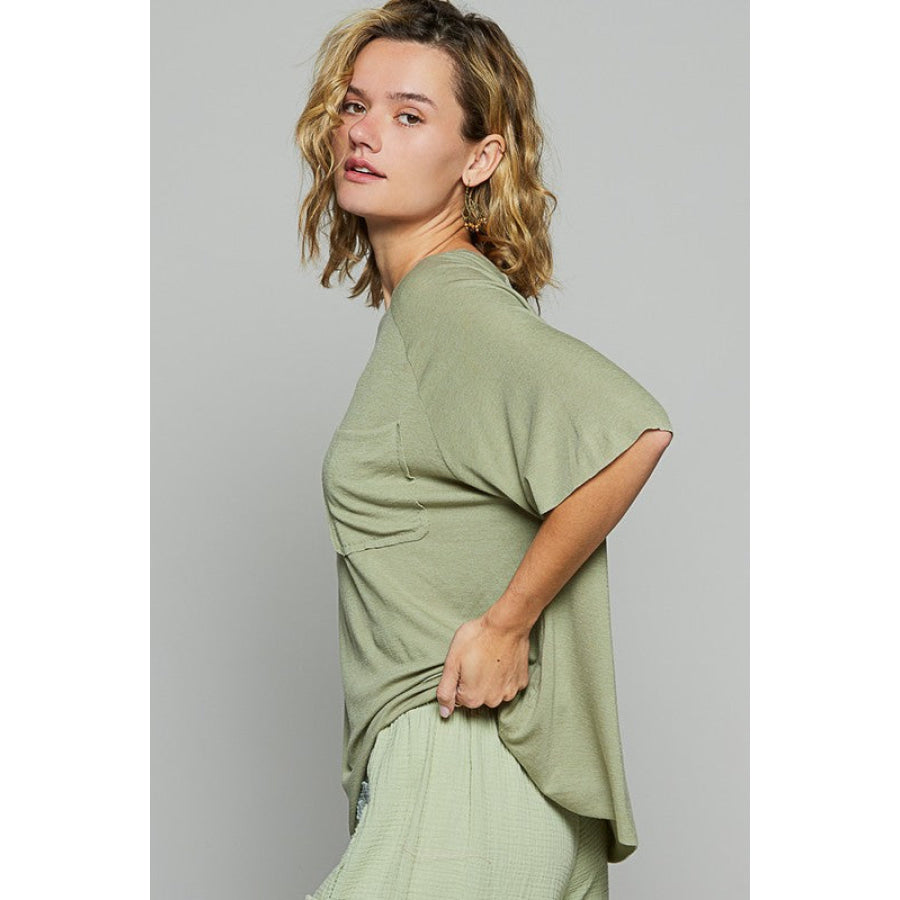 POL Round Neck Half Sleeve T-Shirt Sage / S Apparel and Accessories