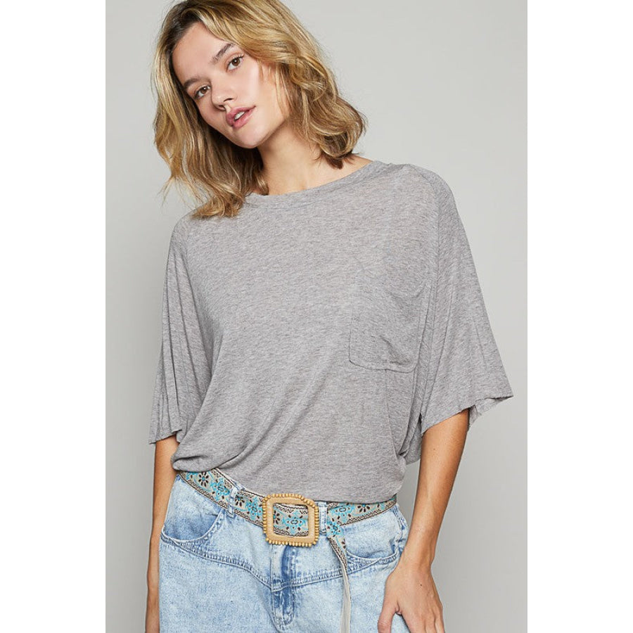 POL Round Neck Half Sleeve T-Shirt Gray / S Apparel and Accessories