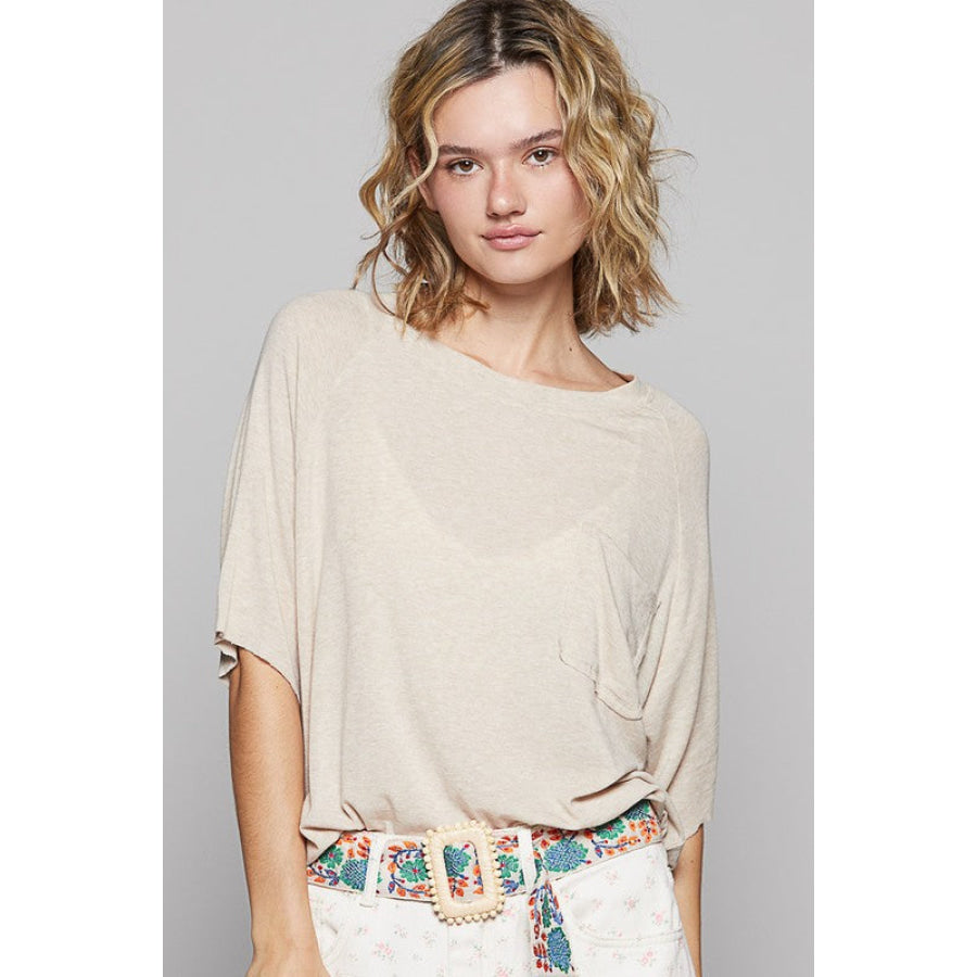 POL Round Neck Half Sleeve T-Shirt LATTE / S Apparel and Accessories