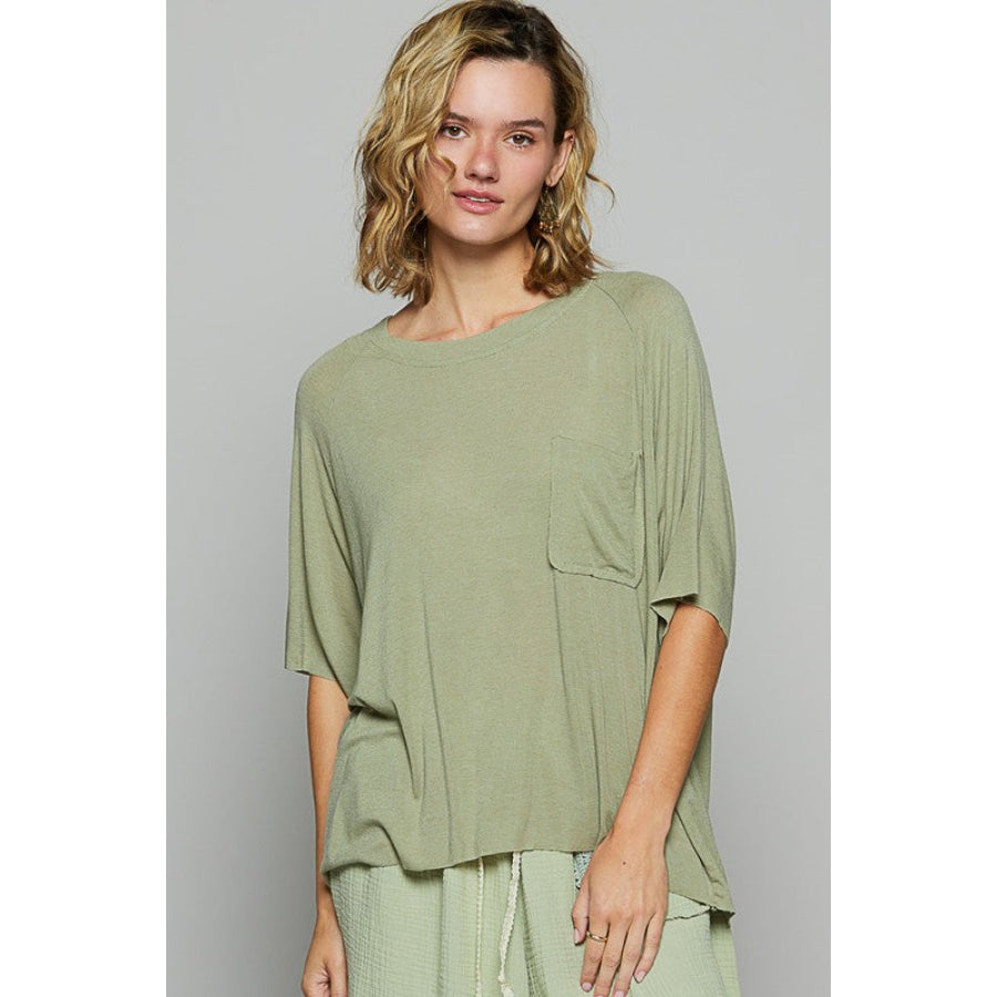 POL Round Neck Half Sleeve T-Shirt Sage / S Apparel and Accessories