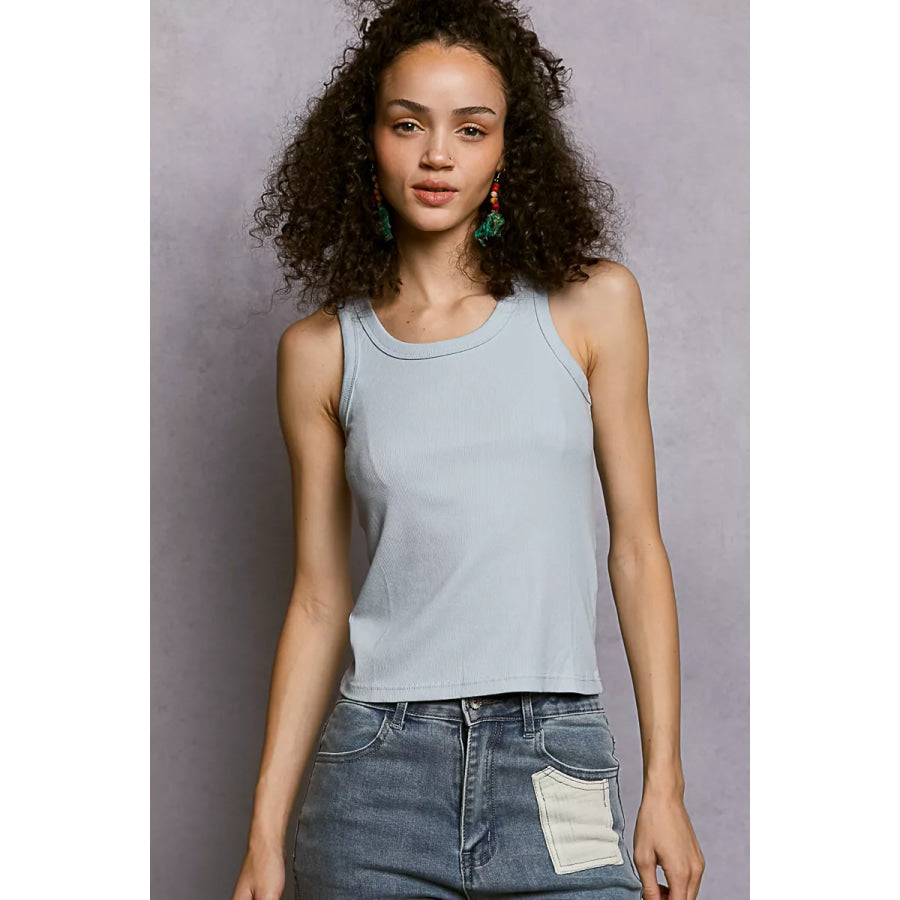 POL Round Neck Ribbed Tank POWDER BLUE / One Size Apparel and Accessories