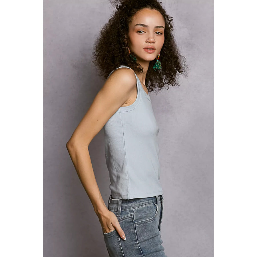 POL Round Neck Ribbed Tank POWDER BLUE / One Size Apparel and Accessories