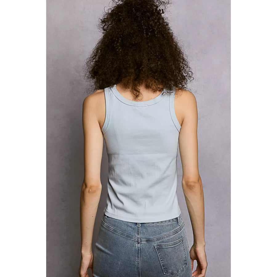 POL Round Neck Ribbed Tank POWDER BLUE / One Size Apparel and Accessories
