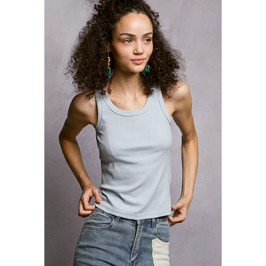 POL Round Neck Ribbed Tank POWDER BLUE / One Size Apparel and Accessories