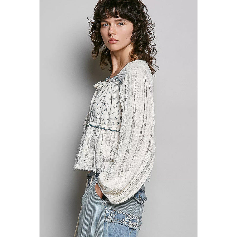 POL Square Neck Lace Long Balloon Sleeve Top Apparel and Accessories