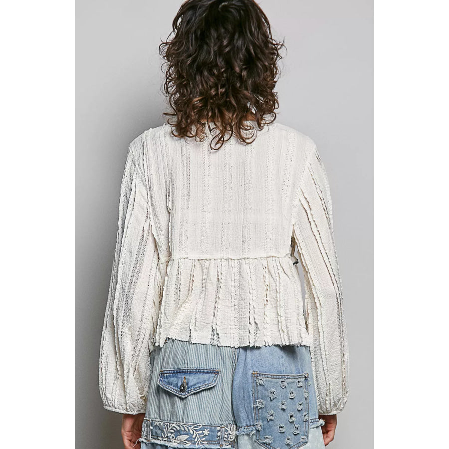 POL Square Neck Lace Long Balloon Sleeve Top Apparel and Accessories