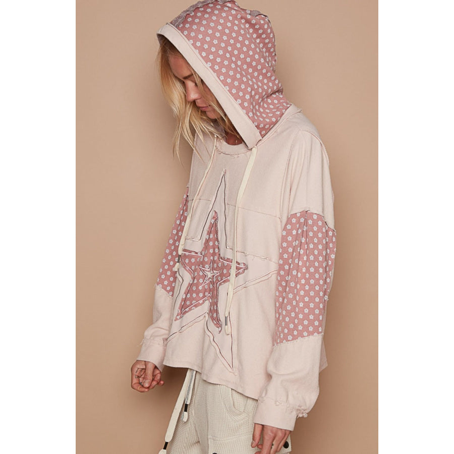 POL Star Patchwork Raw Edge French Terry Hoodie Apparel and Accessories