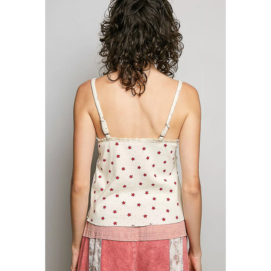 POL Star Printed Lightweight Ribbed Knit Cami Apparel and Accessories