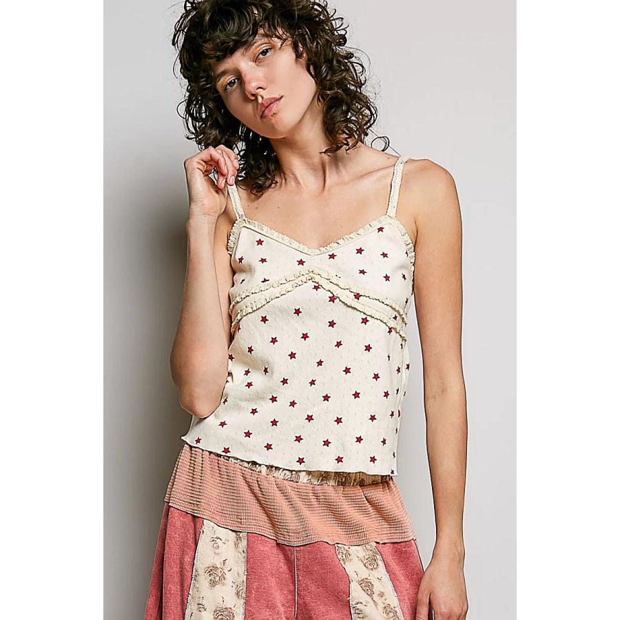 POL Star Printed Lightweight Ribbed Knit Cami Apparel and Accessories