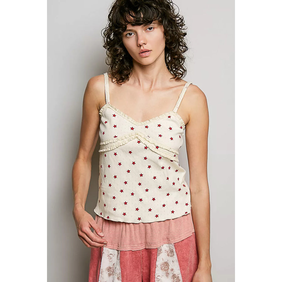 POL Star Printed Lightweight Ribbed Knit Cami NATURAL MULTI / S Apparel and Accessories
