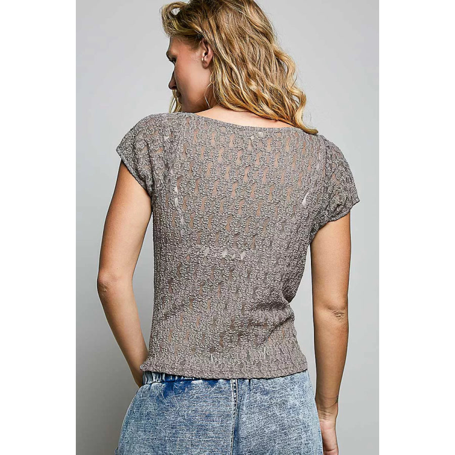 POL Sweetheart Neck Lace Short Sleeve Top Apparel and Accessories