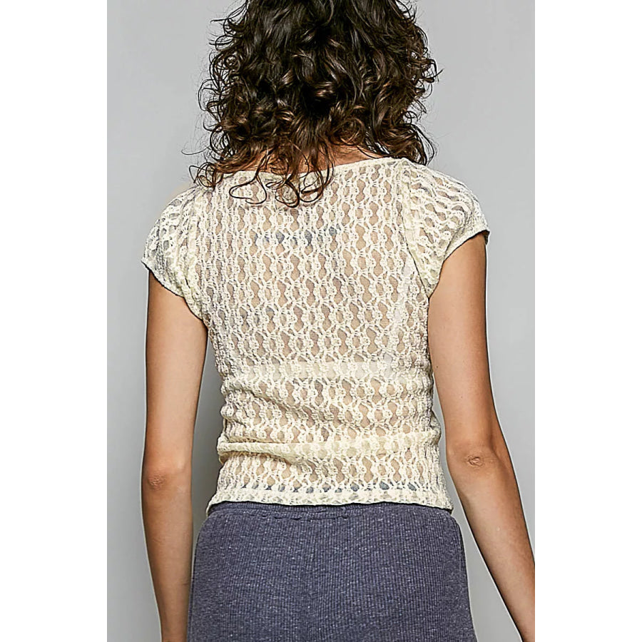 POL Sweetheart Neck Lace Short Sleeve Top Apparel and Accessories