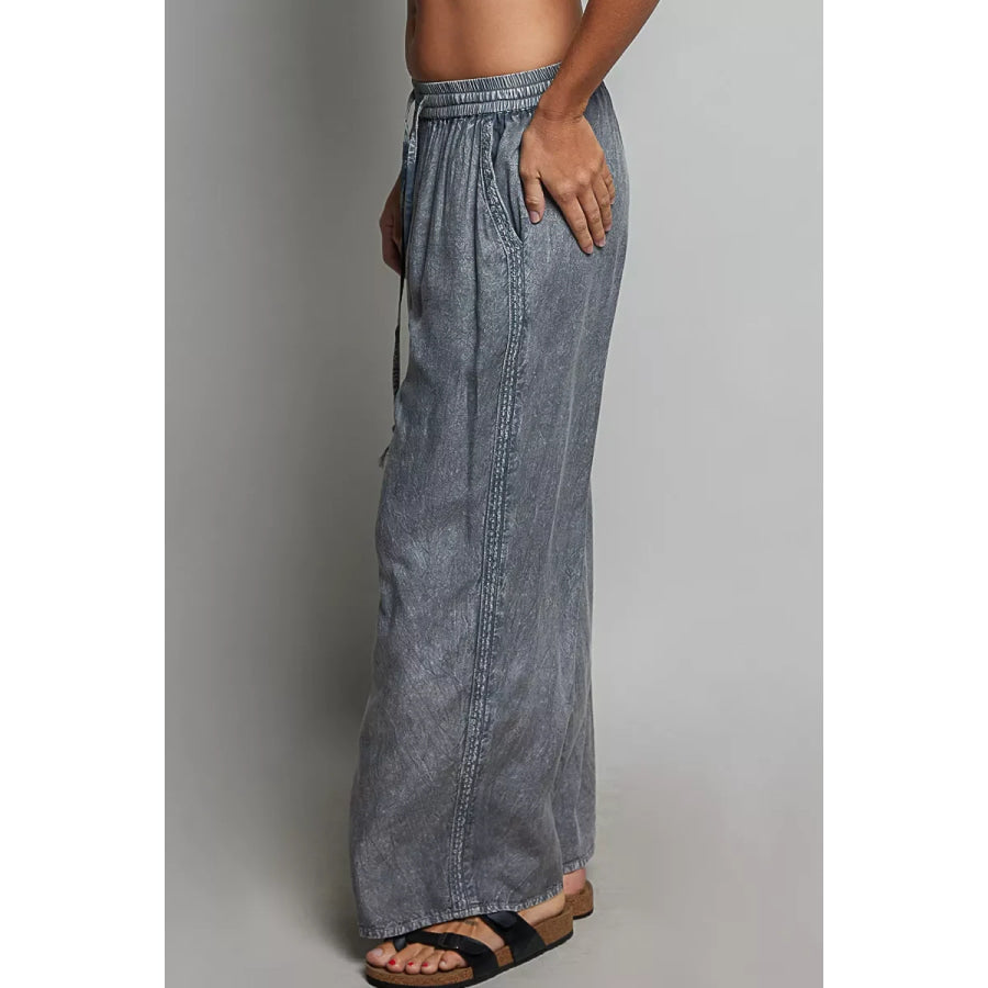 POL Tassel Drawstring Embroidered Wide Leg Woven Pants Apparel and Accessories