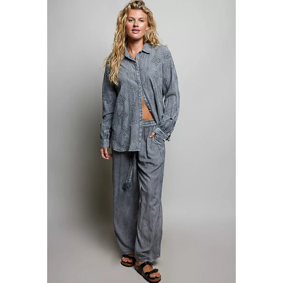 POL Tassel Drawstring Embroidered Wide Leg Woven Pants Apparel and Accessories