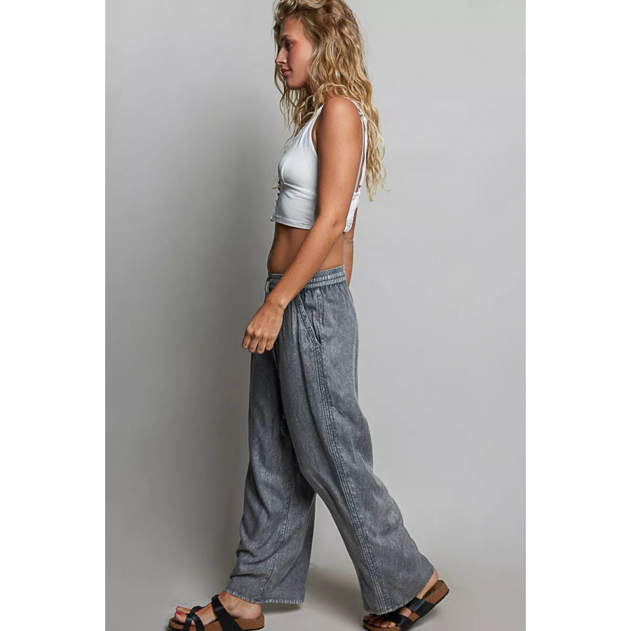 POL Tassel Drawstring Embroidered Wide Leg Woven Pants Apparel and Accessories
