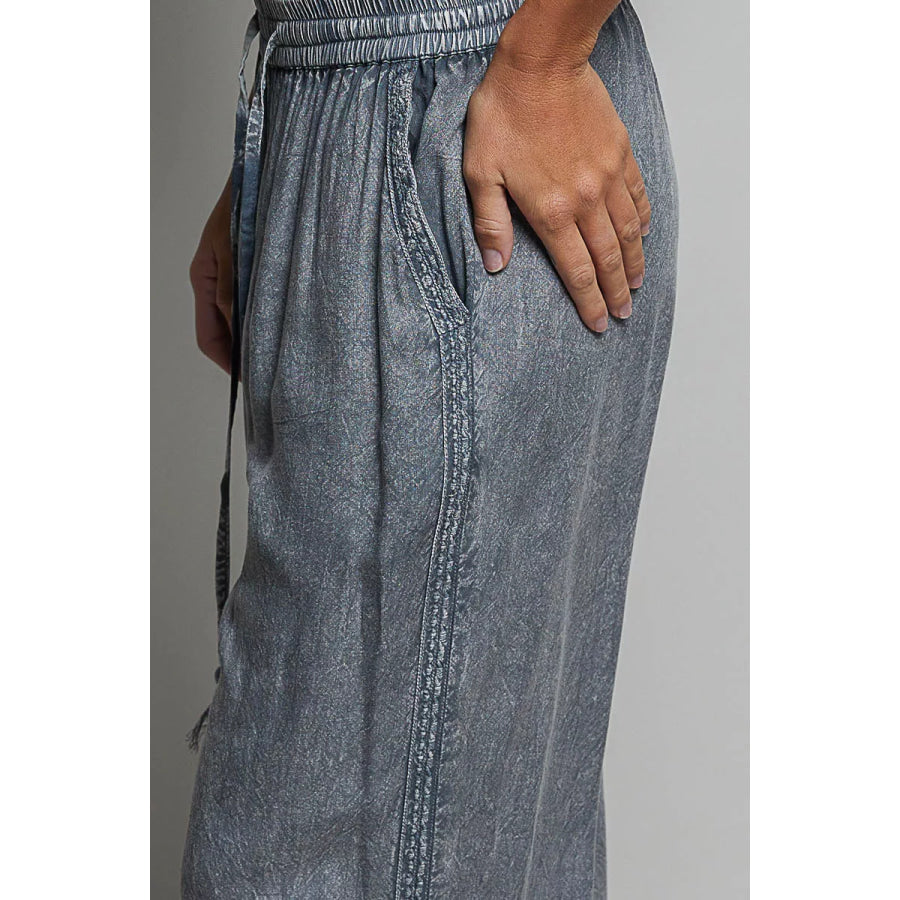 POL Tassel Drawstring Embroidered Wide Leg Woven Pants Apparel and Accessories