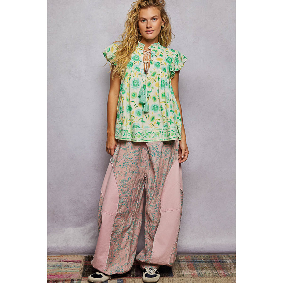 POL Tassel Tied Floral Flutter Sleeve Blouse Apparel and Accessories