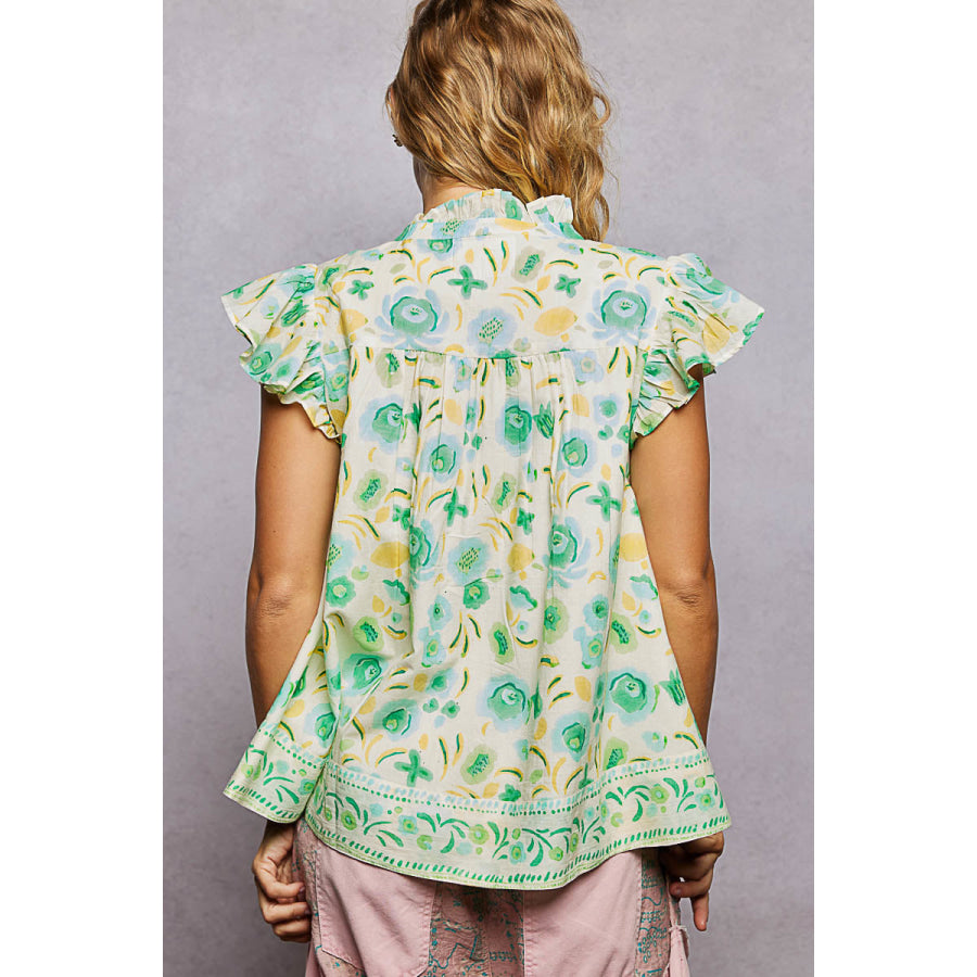 POL Tassel Tied Floral Flutter Sleeve Blouse Apparel and Accessories