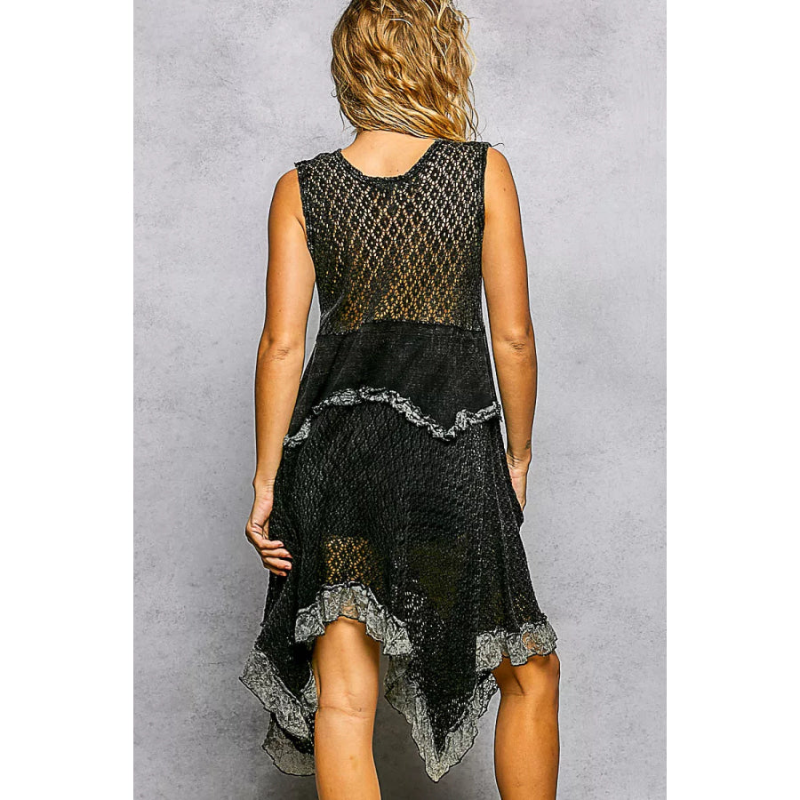 POL Texture Lace Ruffled Sleeveless Dress Apparel and Accessories