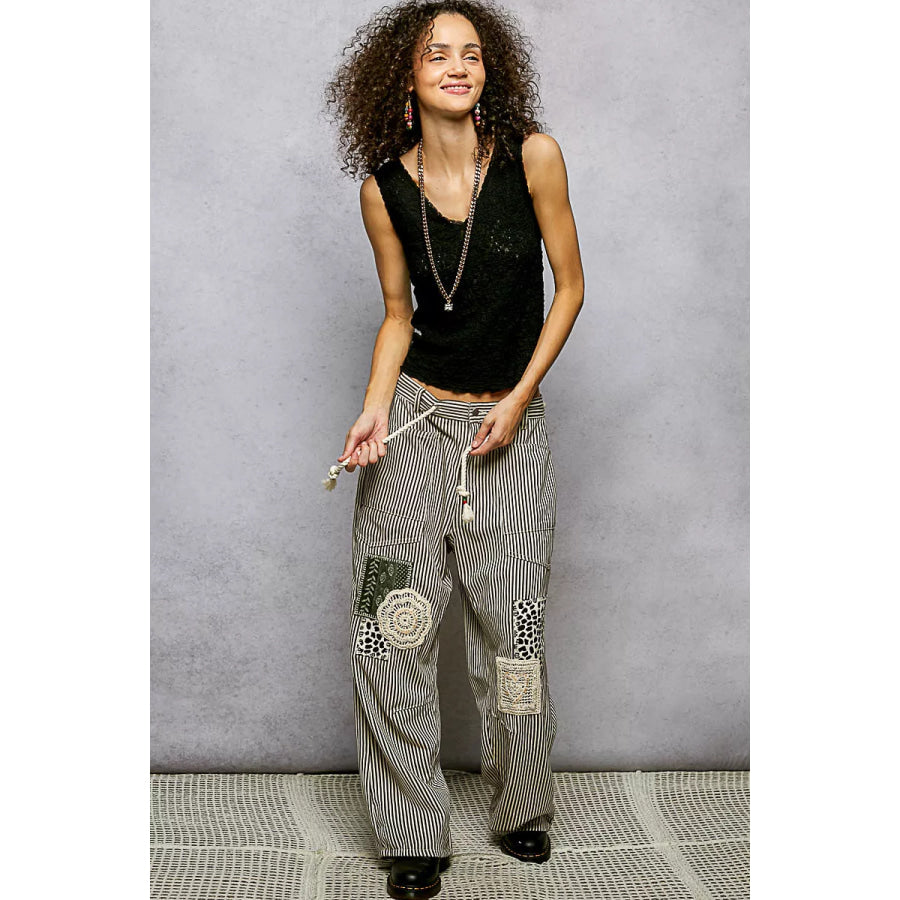 POL Textured Knit V-Neck Tank with Lace Trim Apparel and Accessories