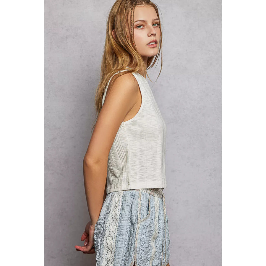POL Textured Round Neck Cropped Tank Apparel and Accessories