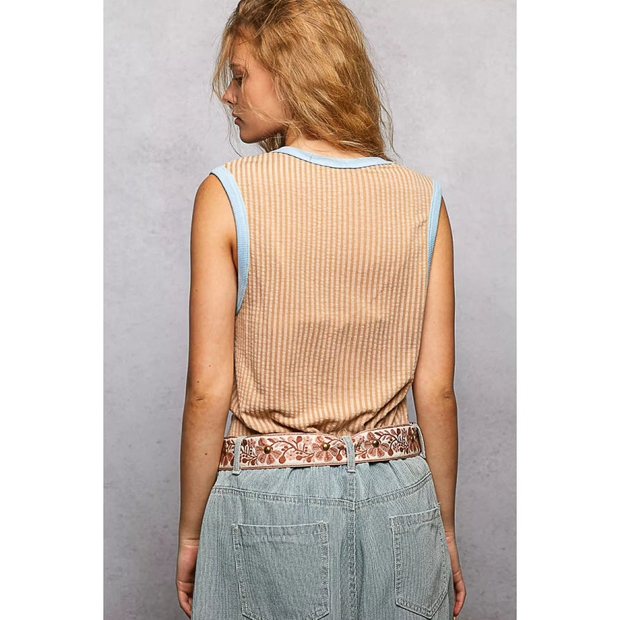 POL V-Neck Contrast Ribbed Sleeveless Tank Apparel and Accessories