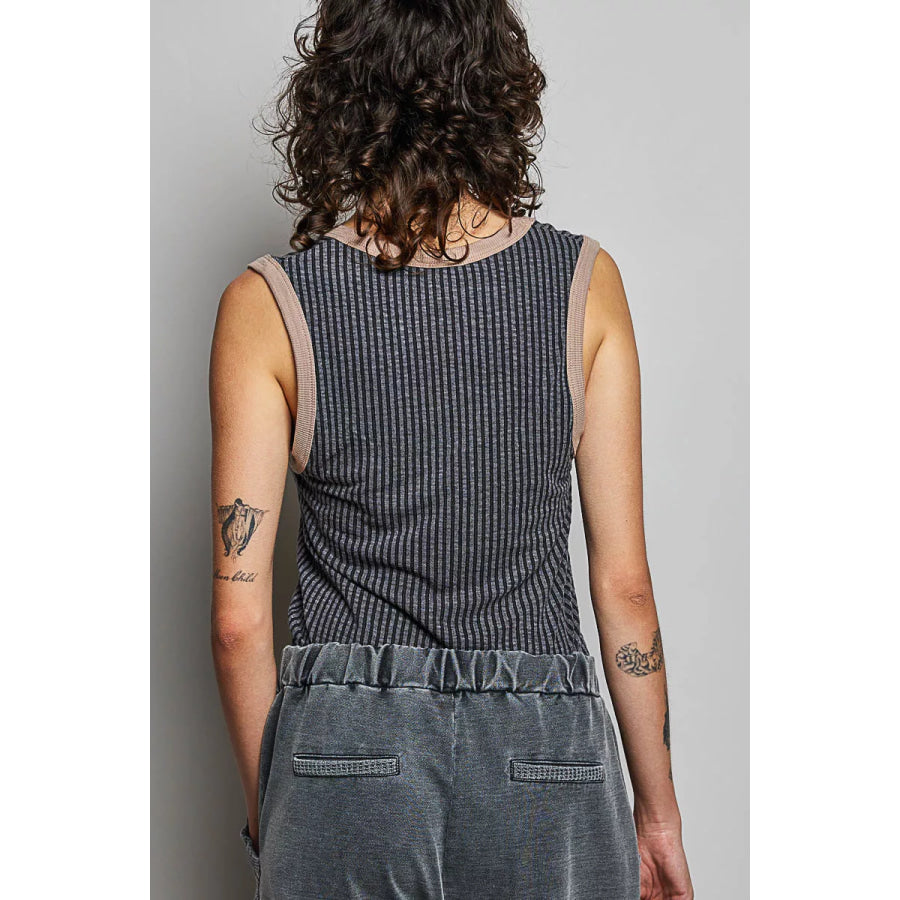POL V-Neck Contrast Ribbed Sleeveless Tank Apparel and Accessories