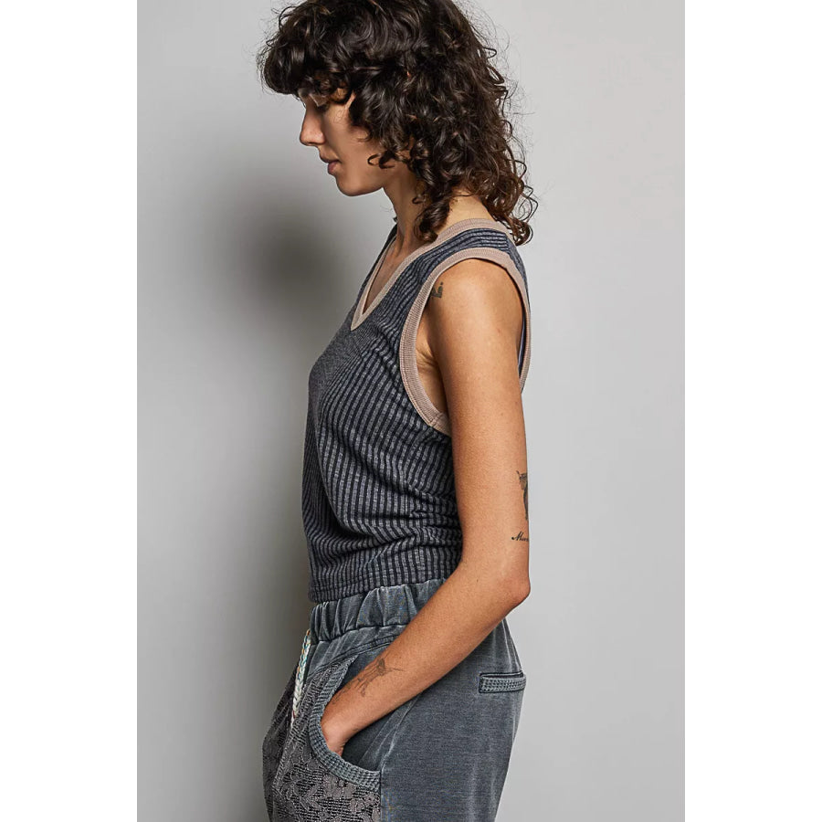 POL V-Neck Contrast Ribbed Sleeveless Tank Apparel and Accessories