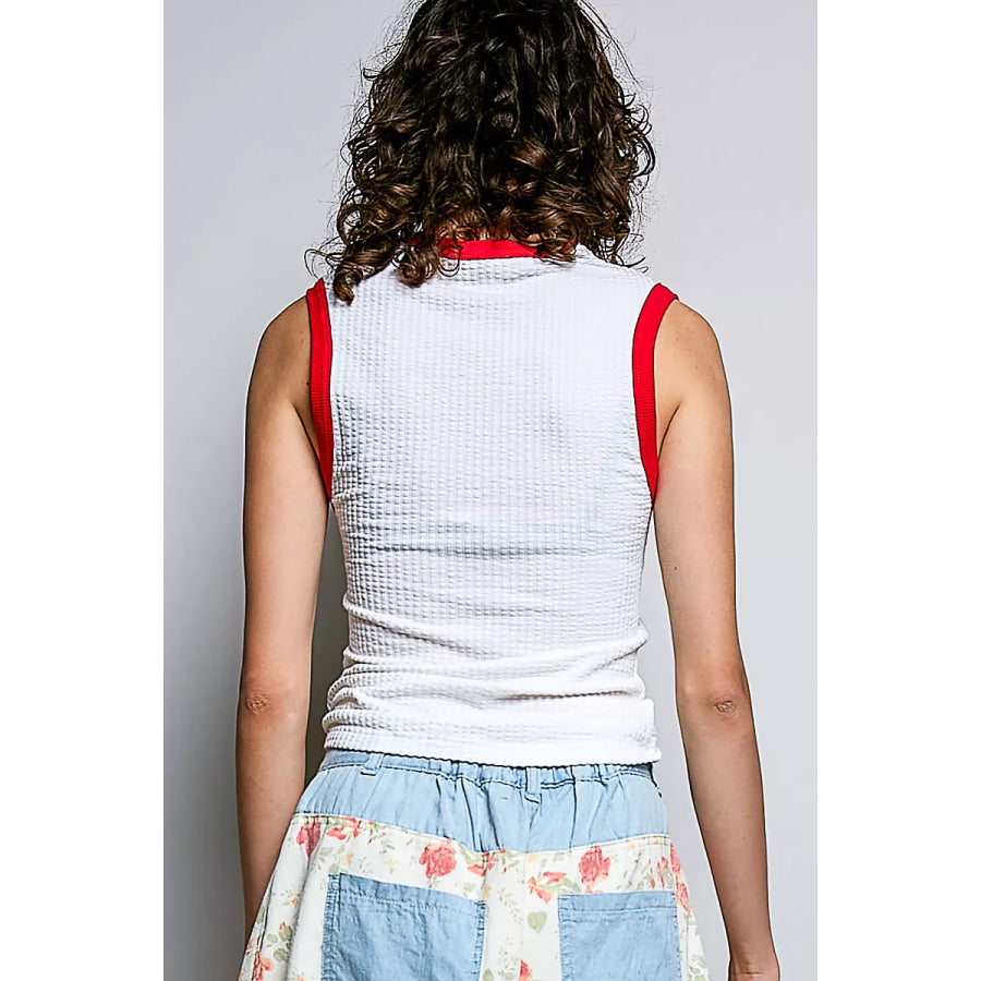 POL V-Neck Contrast Ribbed Sleeveless Tank Apparel and Accessories