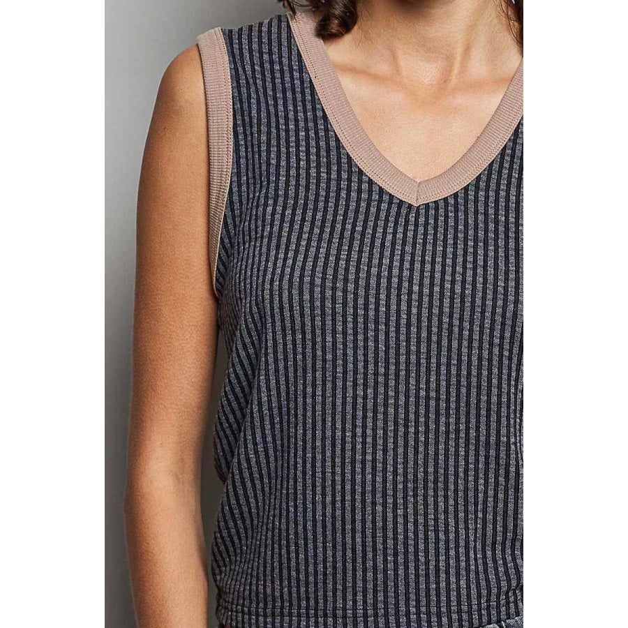 POL V-Neck Contrast Ribbed Sleeveless Tank Apparel and Accessories