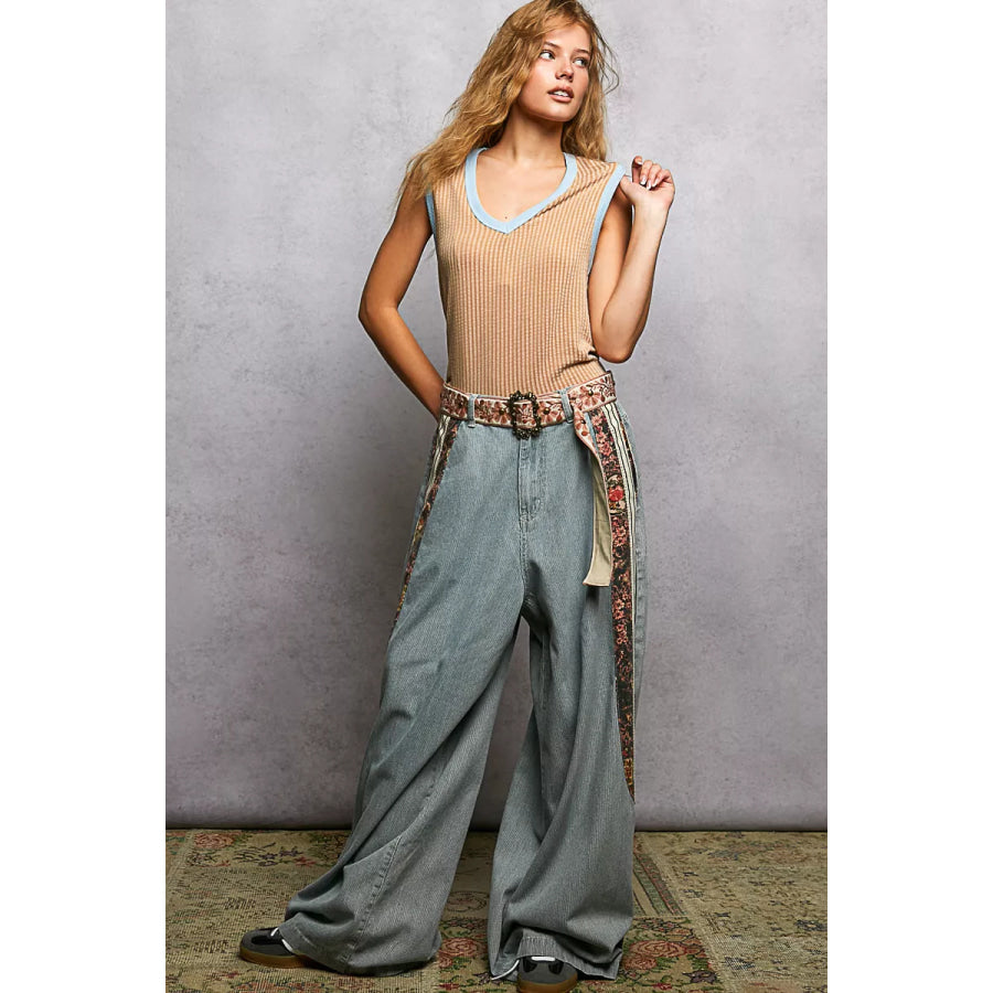 POL V-Neck Contrast Ribbed Sleeveless Tank Apparel and Accessories
