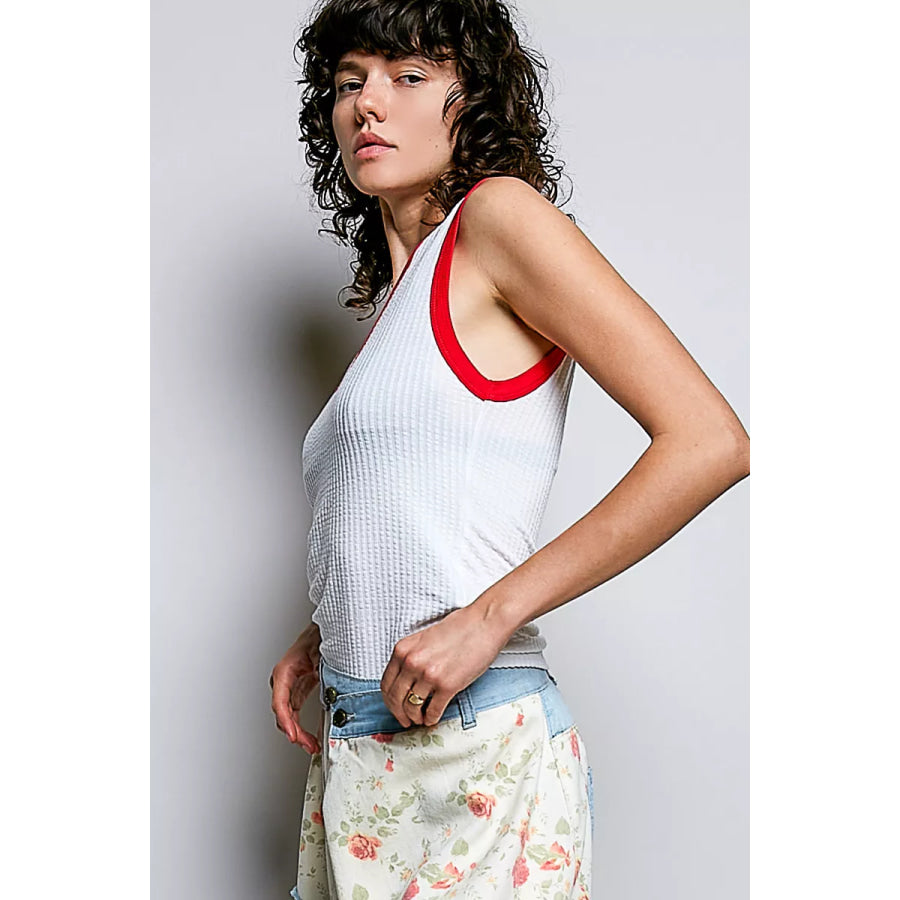 POL V-Neck Contrast Ribbed Sleeveless Tank Apparel and Accessories
