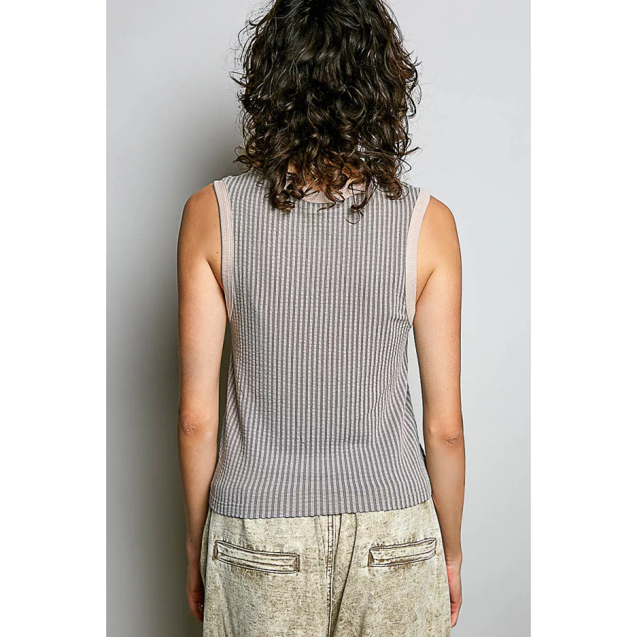 POL V-Neck Contrast Ribbed Sleeveless Tank Apparel and Accessories