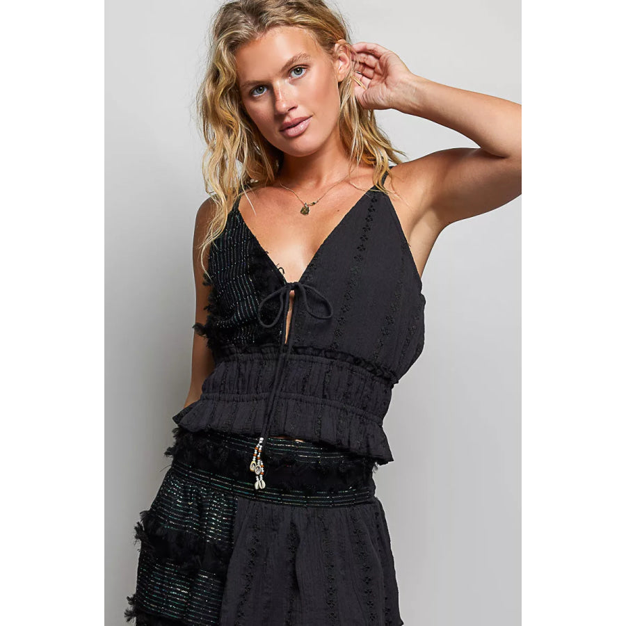 POL V-Neck Cotton Ruffled Crop Cami Apparel and Accessories