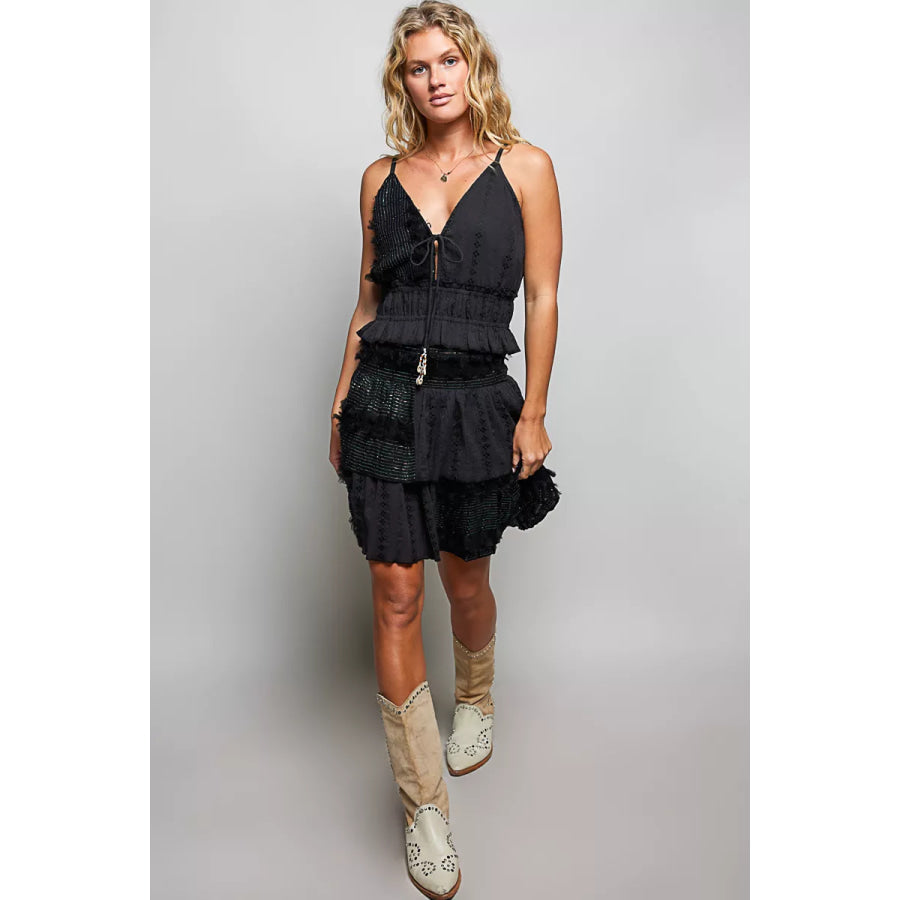 POL V-Neck Cotton Ruffled Crop Cami Apparel and Accessories