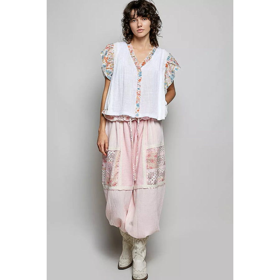 POL V-Neck Floral Ruffle Sleeve Blouse Apparel and Accessories