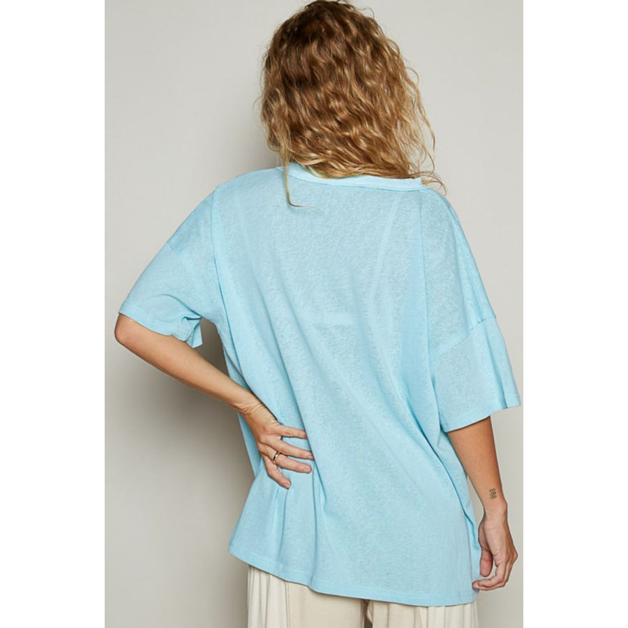 POL V-Neck Half Sleeve T-Shirt Pastel Blue / S Apparel and Accessories