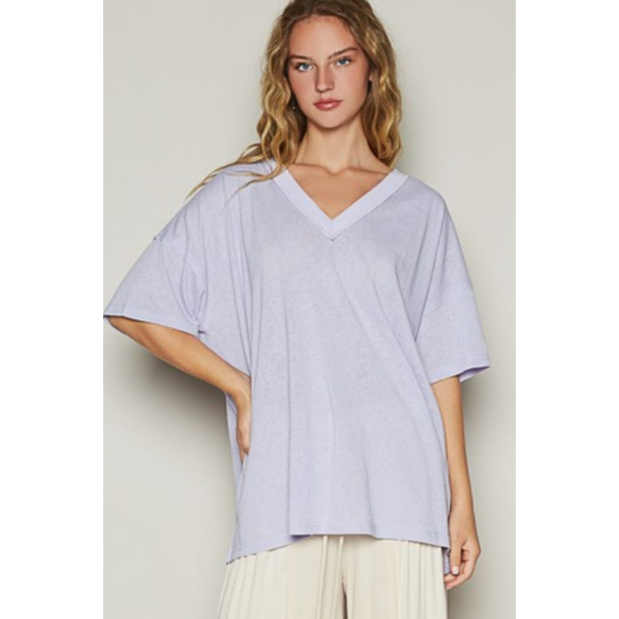 POL V-Neck Half Sleeve T-Shirt Lilac / S Apparel and Accessories